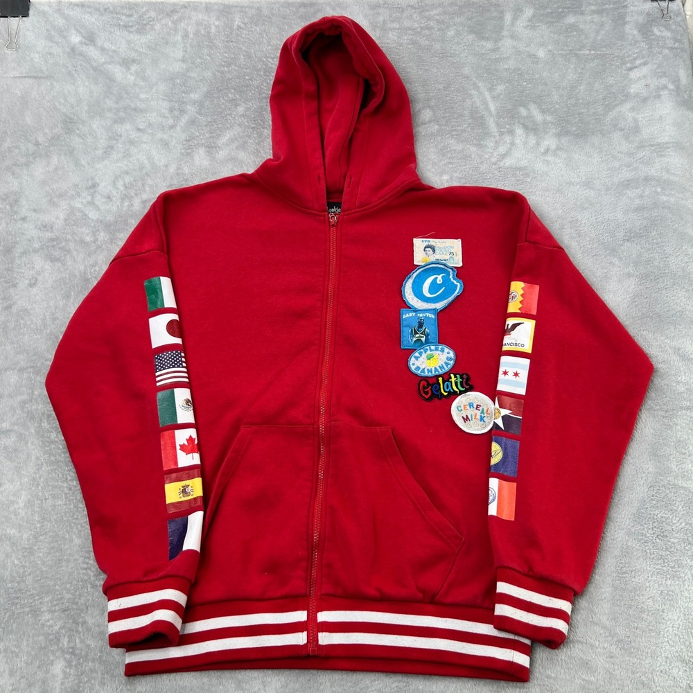 Cookies London Poundcake Patch Flag Zip Up Hoodie XL Red Mens Streetwear Varsity